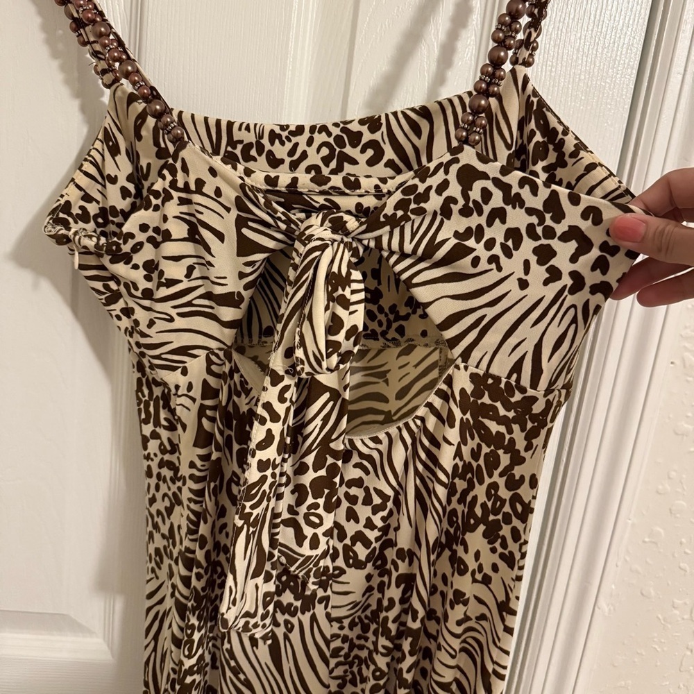 Maggy Boutique Y2K Animal Print Beaded Spaghetti Strap Midi Dress - Picture 5 of 9